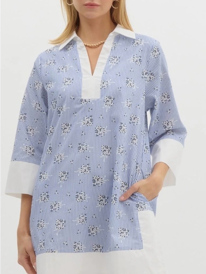 Entro Shirley Striped Floral Shift Dress
